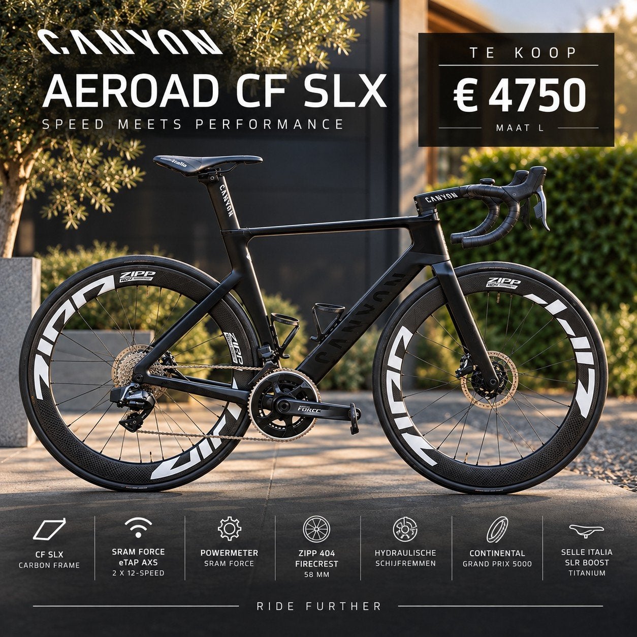 Canyon Aeroad CF SLX Maat L  Force AXS  Zipp 404  Powermeter, 28 inch, Carbon, Heren, Zo goed als nieuw