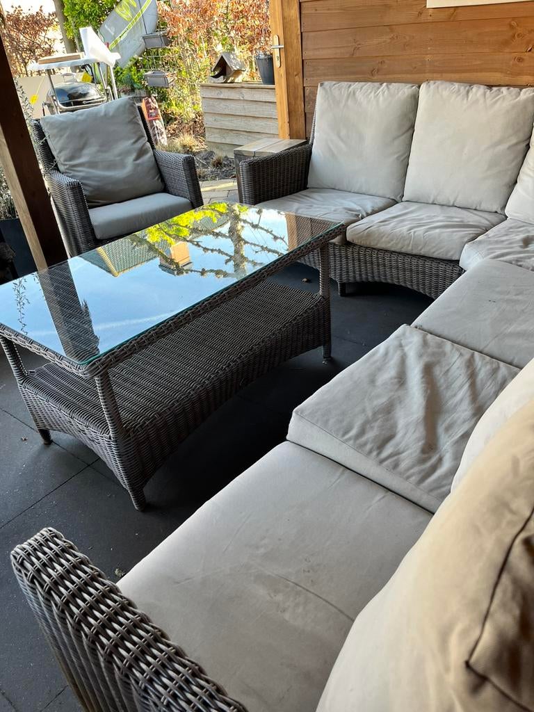 4Seasons wicker loungeset – mega set + kussens, Ophalen, Bank, Zo goed als nieuw, Loungeset