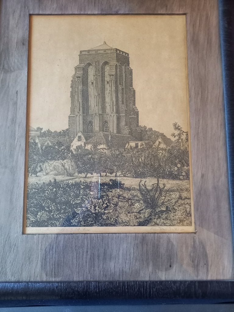 Schilderijen, Achter glas, Ophalen of Verzenden, Klassiek, Stads- / dorpsgezicht