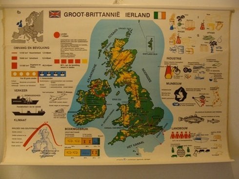 Schoolplaat Engeland UK GB Ierland schoolkaart Brittannie., Ophalen of Verzenden, Huis en Inrichting