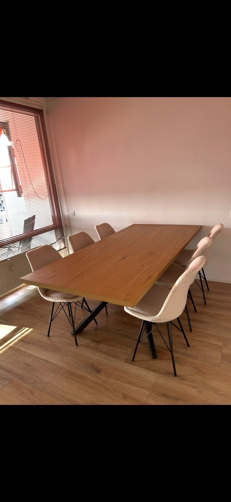 JYSK NORTOFT eettafel + 6 Viga teddy eetkamerstoelen, Ophalen, Gebruikt, 50 tot 100 cm, 150 tot 200 cm