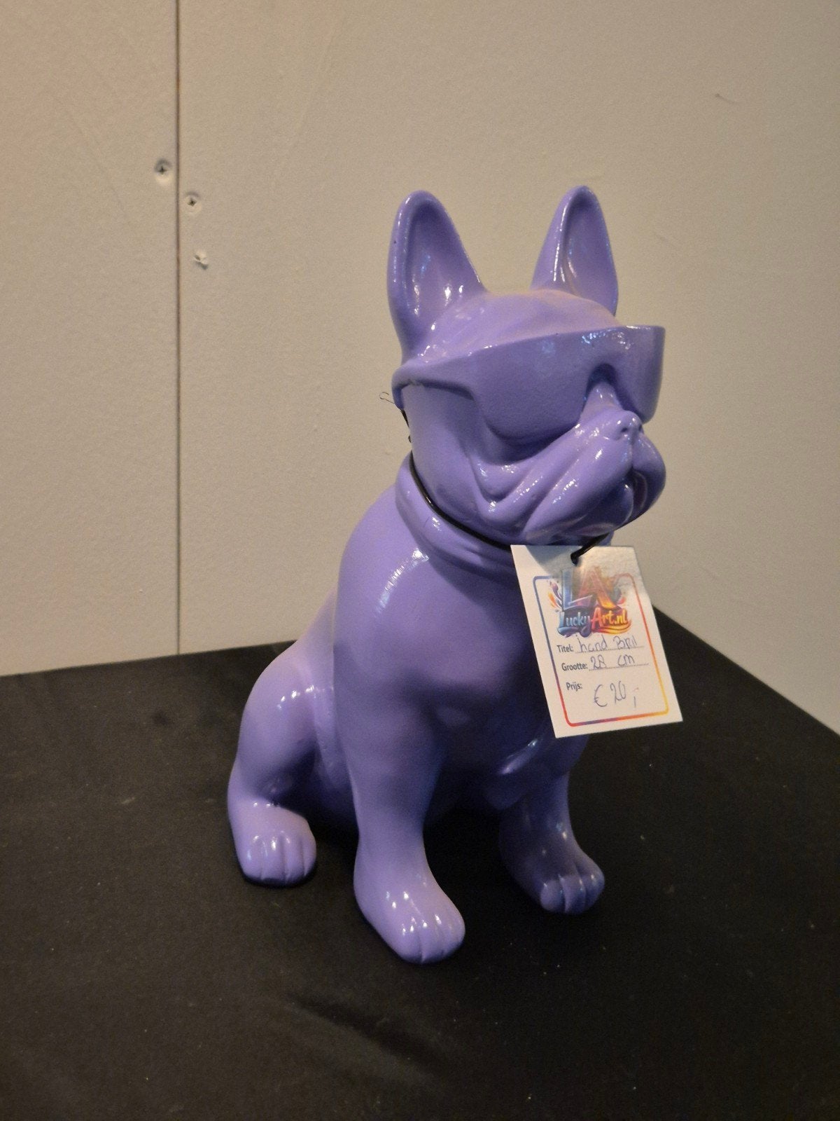 Paarse Franse Bulldog met Zonnebril - 28cm Polyester Beeld, Ophalen of Verzenden