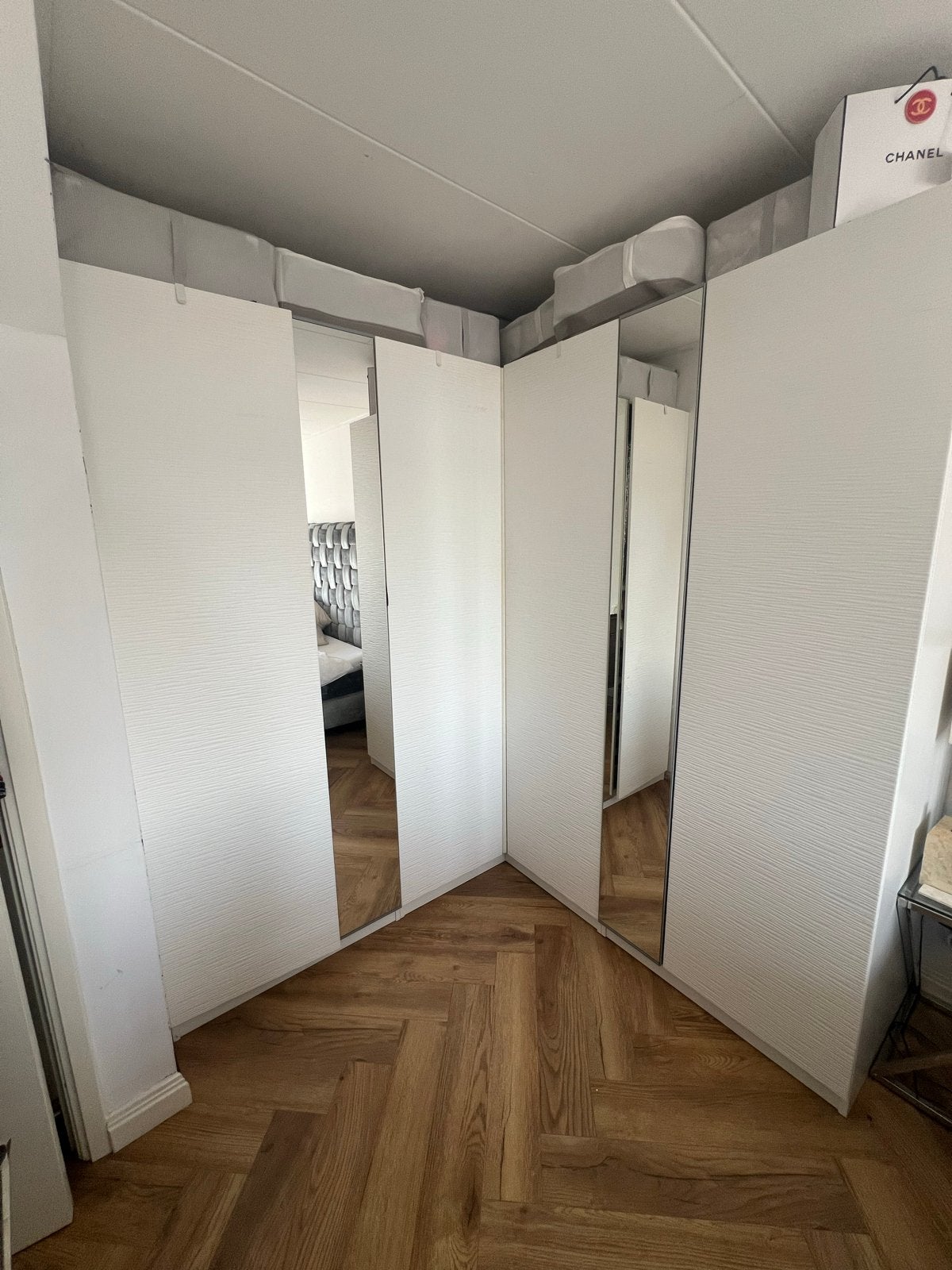 Pax kastdeuren met ribbel en spiegel (VINTERBRO & VIKEDAL), Ophalen, Gebruikt, Glas, 200 cm of meer