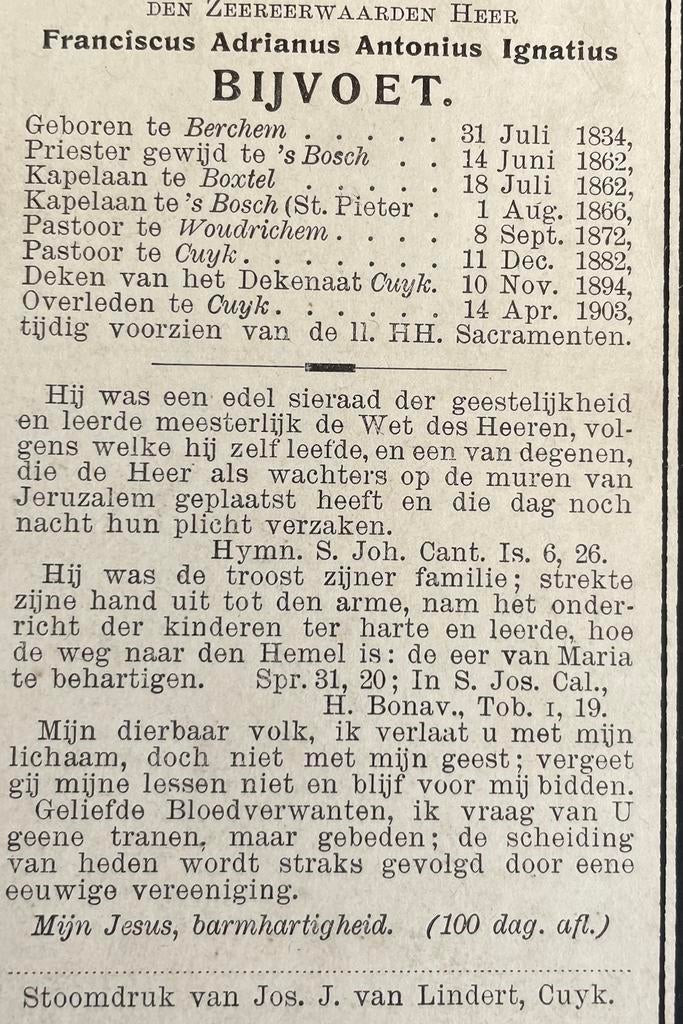 Franciscus Adrianus Antonius I Bijvoet  Berghem 1834, Ophalen of Verzenden