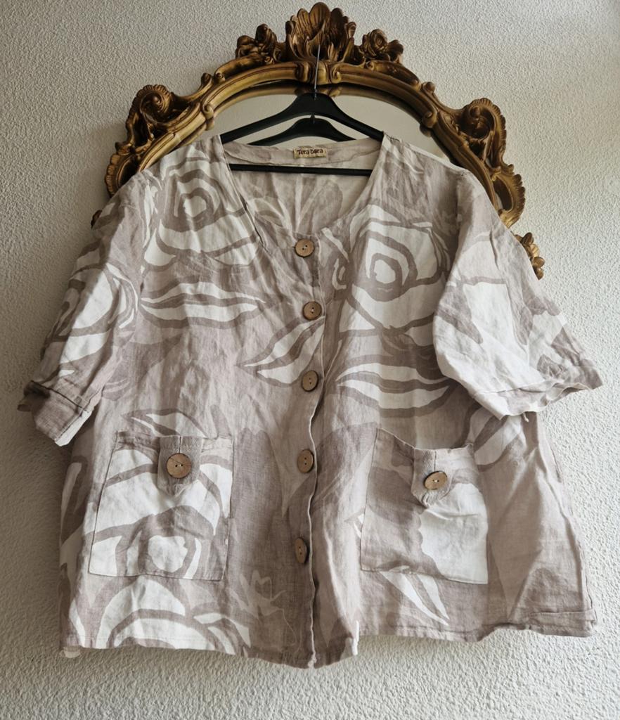 Als nieuw! Tera bora beige wit linnen rozen doorknoop blouse, Kleding | Dames, Ophalen of Verzenden, Zo goed als nieuw, Tera Bora