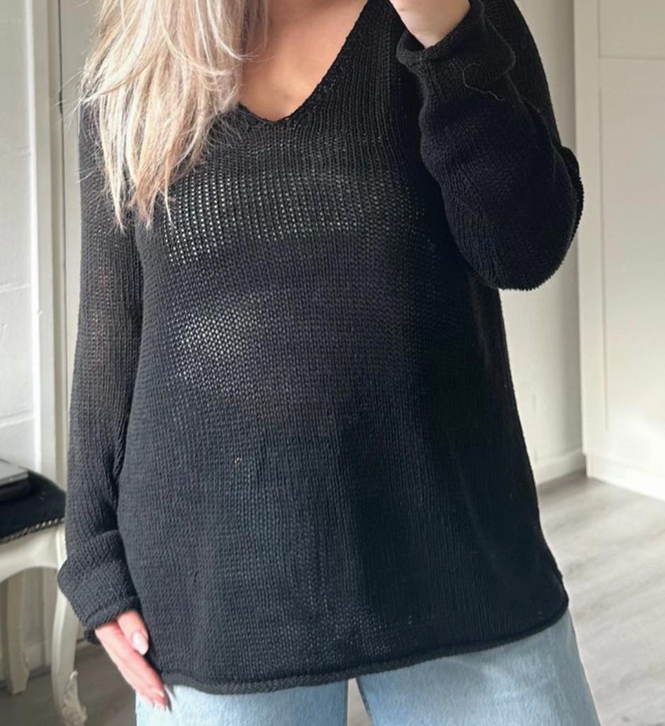 H&M zwarte knitted sweater gebreide trui met v hals, Kleding | Dames, Ophalen of Verzenden, Zo goed als nieuw, Maat 38/40 (M)