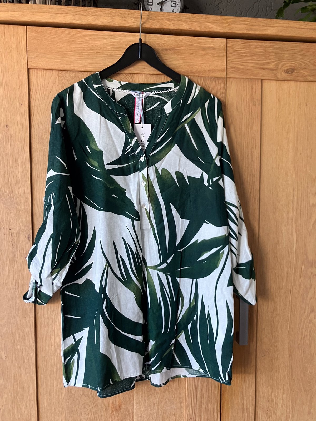 Nieuw=groen bewerkte blouse Ophaalmouwen linnen =Zabaione-M, Ophalen of Verzenden, Nieuw, Maat 38/40 (M), Groen