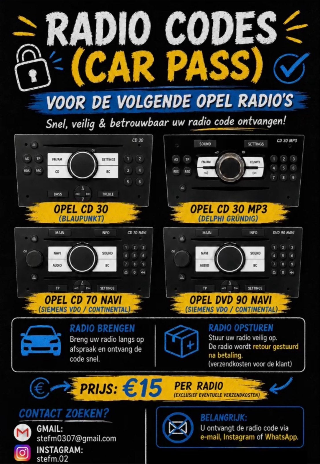 Opel Radio Code (Car Pass) - Snel en Betrouwbaar, Ophalen of Verzenden, Nieuw