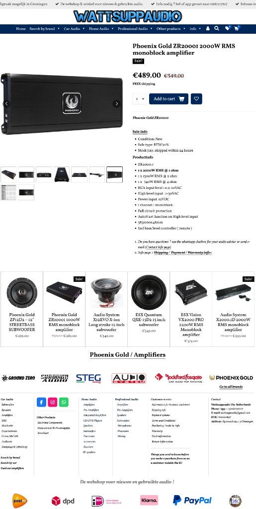 Phoenix Gold ZR20001 2000W RMS monoblok versterker, Hifi-Focus, Aalsmeerderweg 173 1432 CL, Aalsmeer, Nieuw, Ophalen of Verzenden
