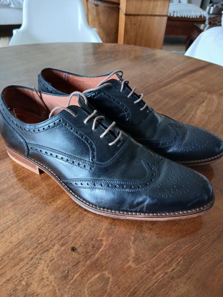 Leren herenschoenen maat 41 brogues zwart( van lier), Ophalen of Verzenden, Gedragen, Zwart, Veterschoenen
