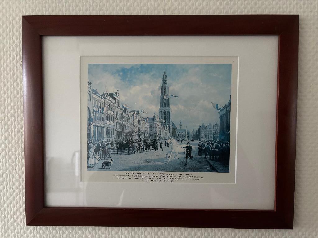 O Eerelman prent Paardenkeuring Grote Markt Groningen 28 aug, 2000 tot heden, Ingelijst, Ophalen of Verzenden, 35 cm
