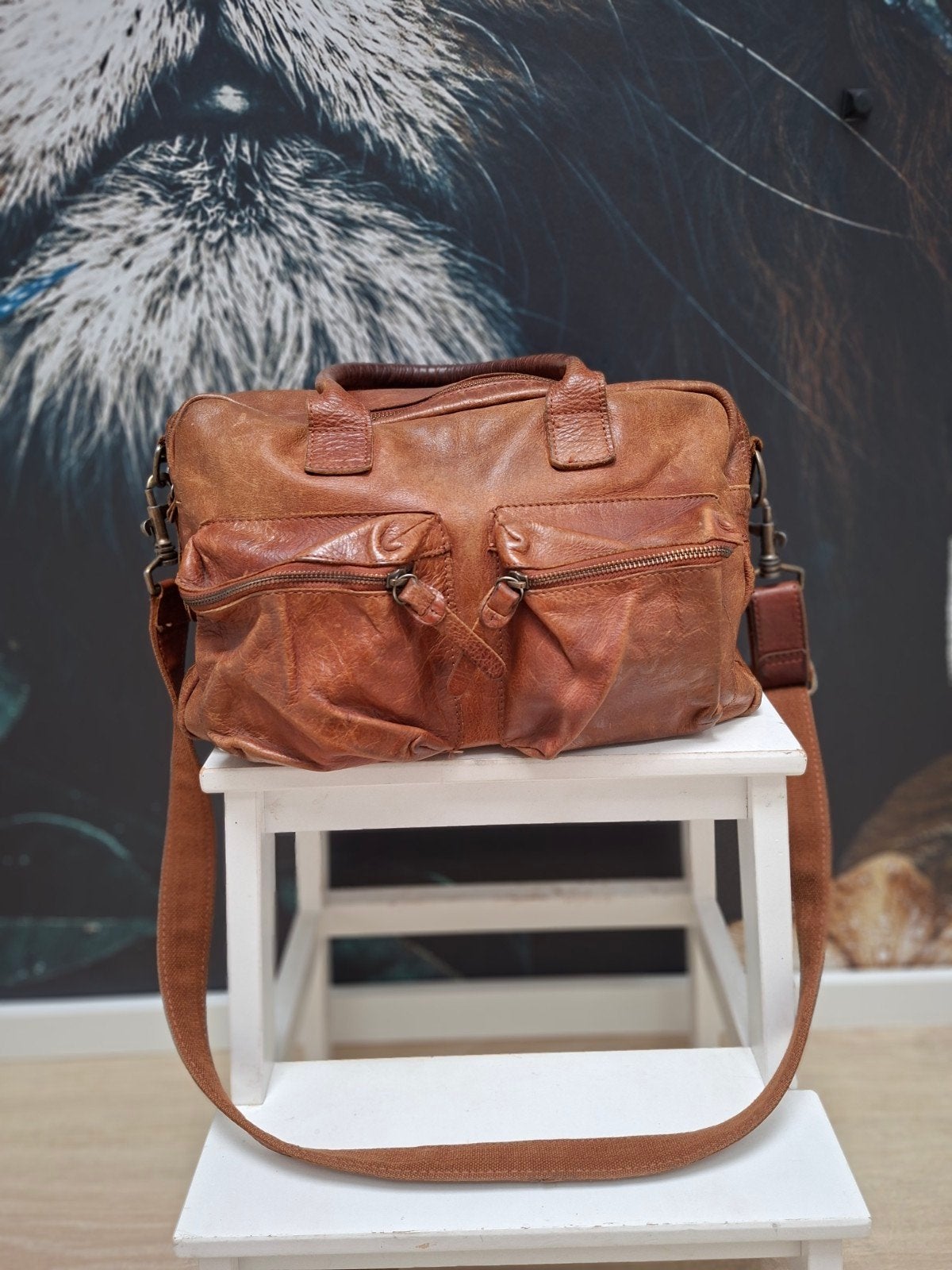 Cowboysbag leren schoudertas/handtas - Cognac, Ophalen of Verzenden, Gebruikt, Bruin, Handtas