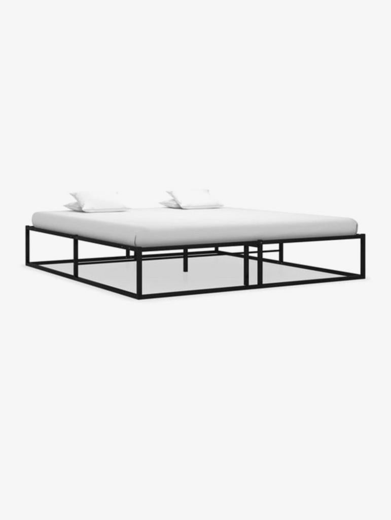 Modern tweepersoonsbed met matras - Zwart metaal, Huis en Inrichting, Zwart, Tweepersoons, Zo goed als nieuw, 200 cm
