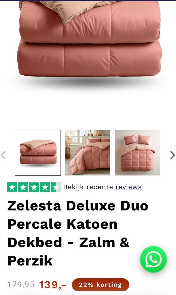 Zelesta Deluxe Percale Katoen Dekbed 240x200 met 2 slopen, Ophalen of Verzenden, Zo goed als nieuw, Roze, Deken of Dekbed