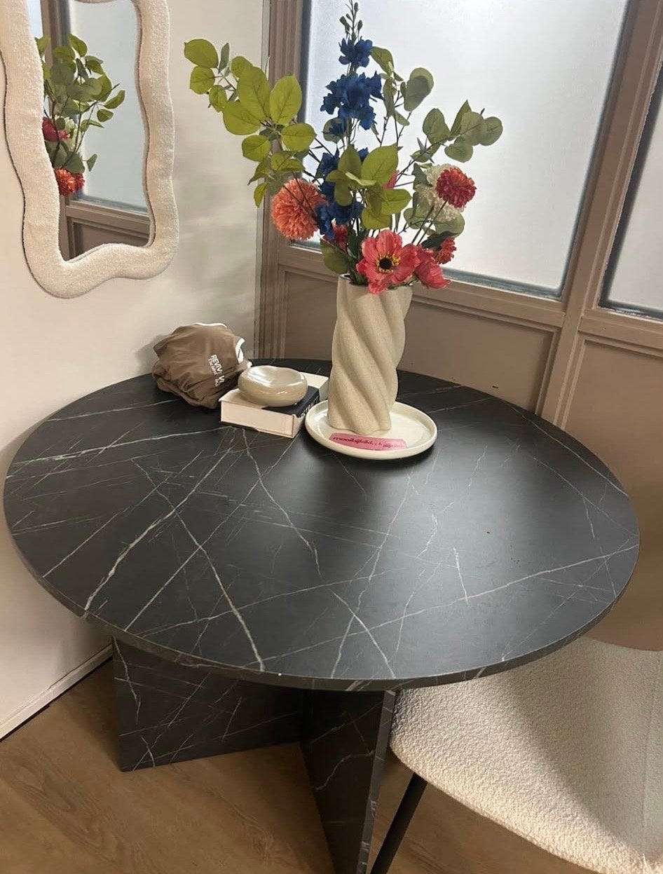 Moderne ronde eettafel met marmerlook blad KRONDAL, Ophalen, 50 tot 100 cm, 100 tot 150 cm, Rond
