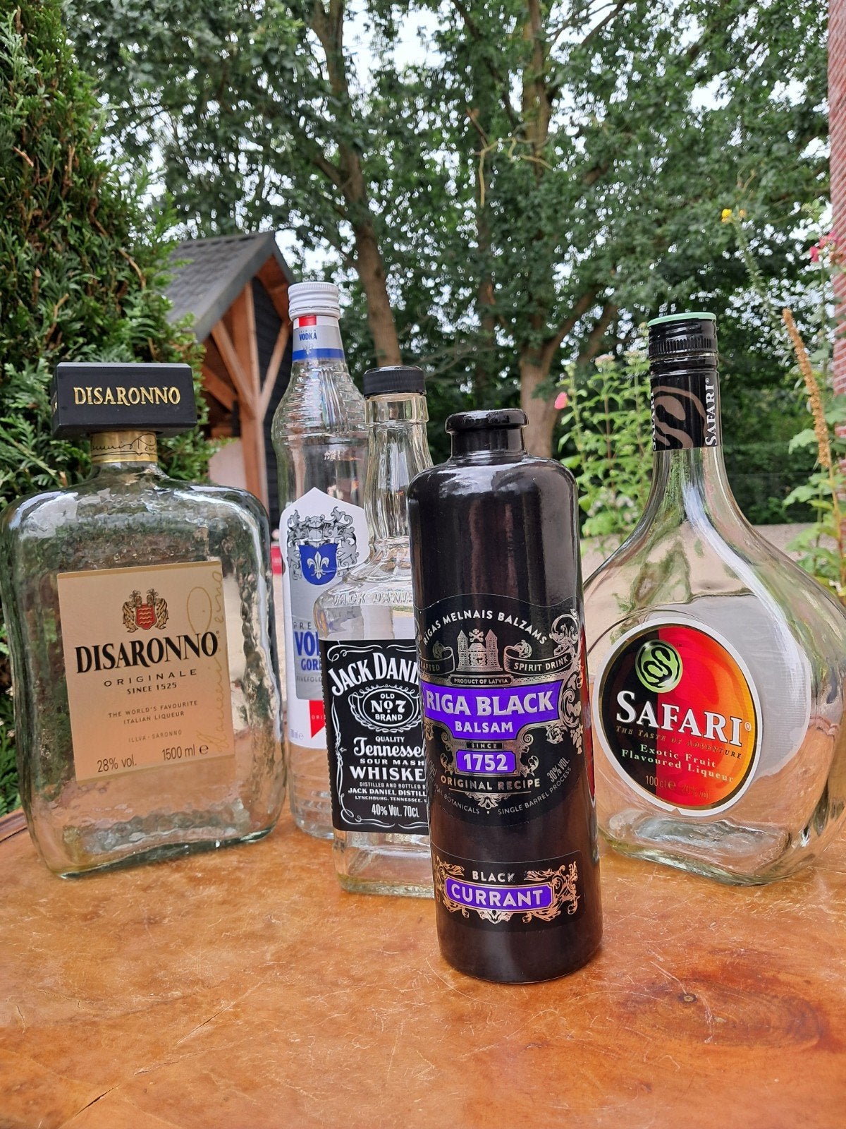 Vijf lege flessen alcohol van diverse drank merken, Ophalen of Verzenden