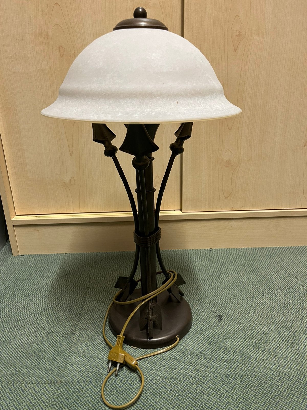 Luxe tafellamp bruin/brons pijlen h56, Ophalen, 56 cm, Zo goed als nieuw, Met kap