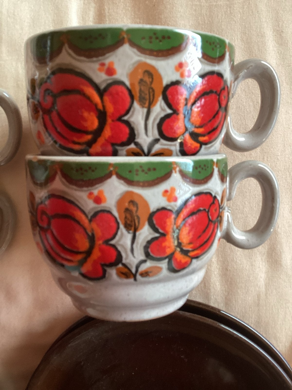Set van 4 vintage kopjes en schotels met bloemmotief, Ophalen of Verzenden