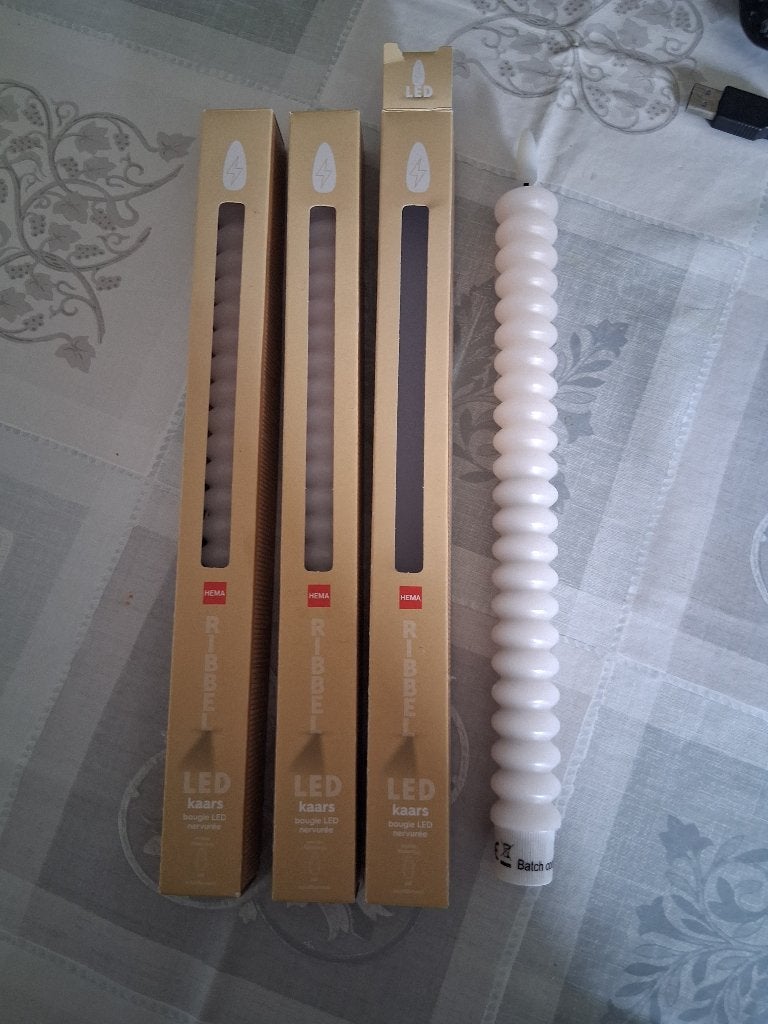 Led kaars ribbel warm wit Hema, set van 3, Ophalen, Overige materialen, 25 tot 50 cm, Wit