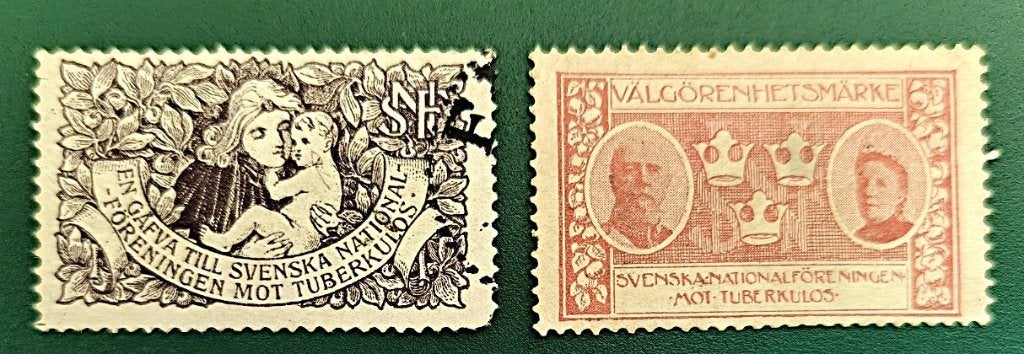 Zweden : TBC kerst/sluitzegels 1904/1905 zonder gom, Verzenden, Overige thema's