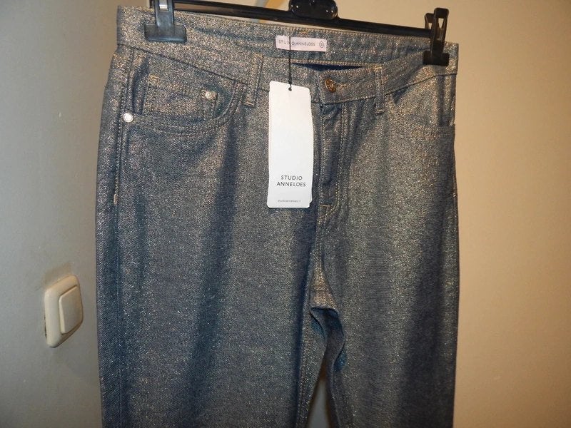 Studio Anneloes nieuwe jeans broek blauw gouden lurex S/M, Studio Anneloes, Nieuw, Maat 36 (S), Lang