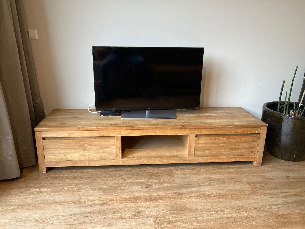 Teak tv meubel, Ophalen, 150 tot 200 cm, Teakhout, Zo goed als nieuw