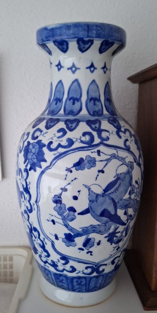 Chinese Vaas Blauw-Wit Porselein - 47 cm, Antiek en Kunst, Ophalen of Verzenden