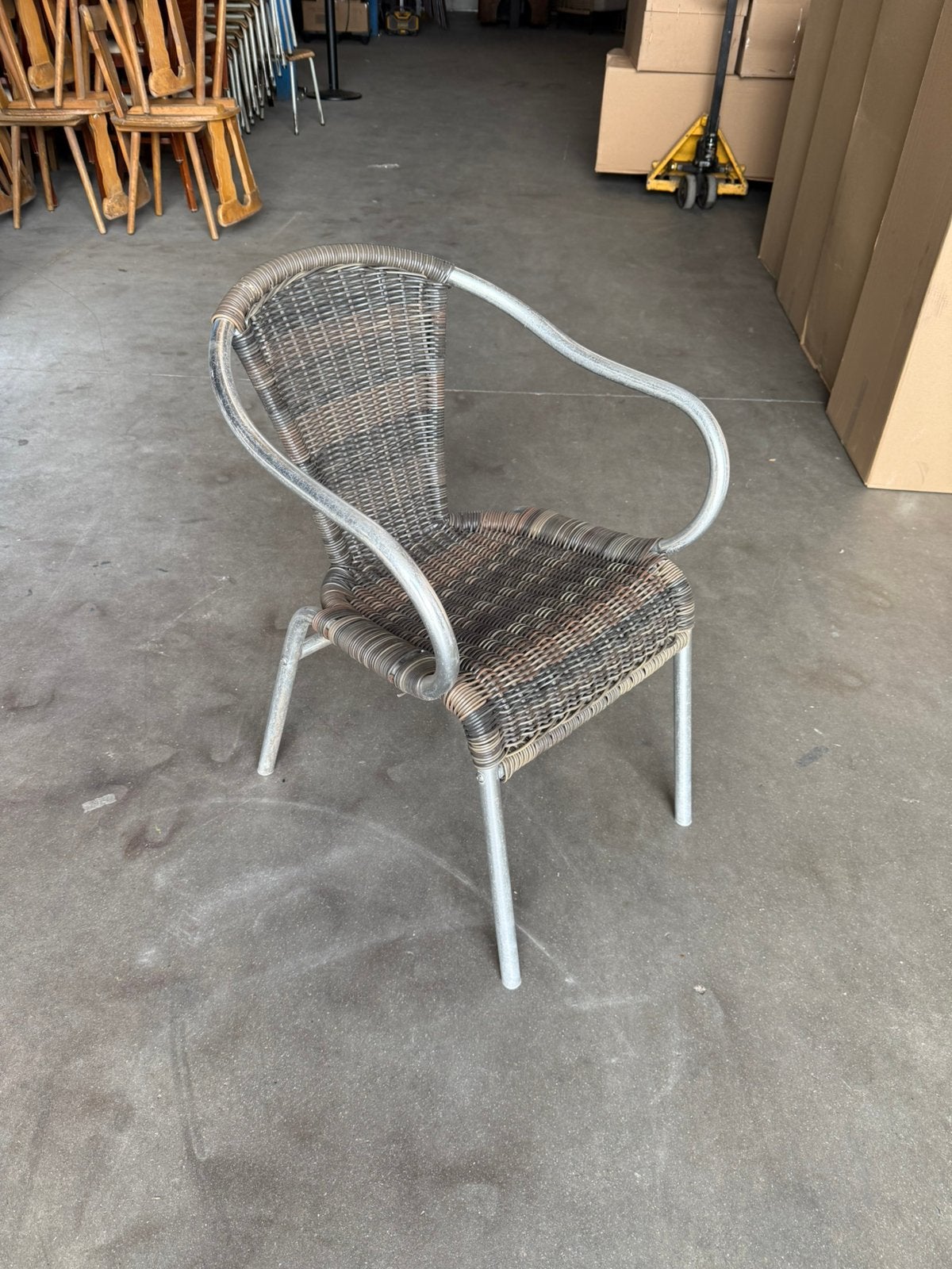 6 horeca terras outdoor stoelen rotan/ bamboo stapelbaar, Gebruikt, Zwart, Ophalen of Verzenden, Vijf, Zes of meer stoelen