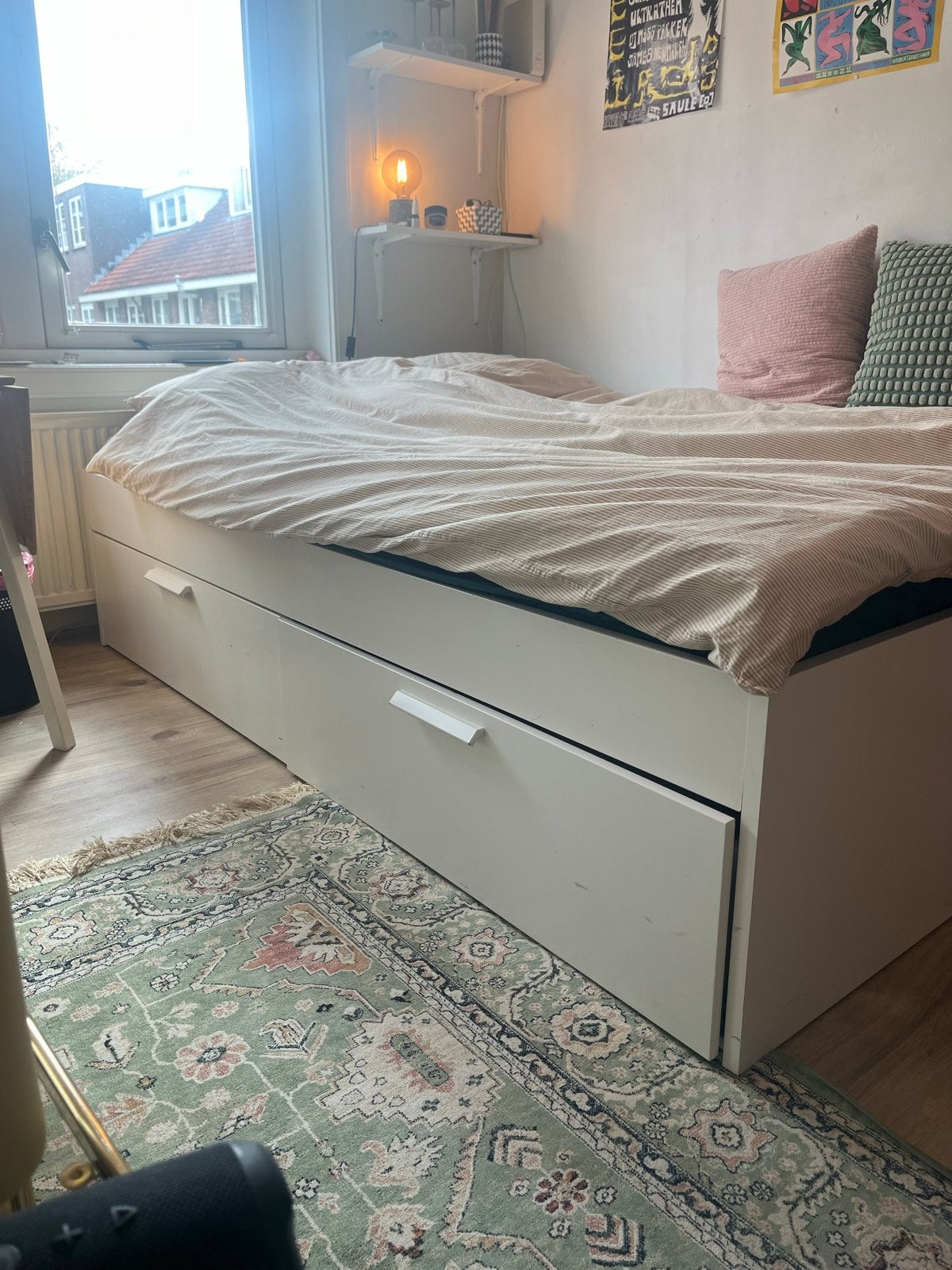 IKEA Brimnes bed met opbergruimte, Ophalen, Gebruikt, Wit, Tweepersoons