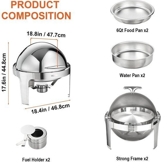 Chafing Dish - Ronde Chafing Dish Elektrisch - Buffetwarmer, Corvance B.V., Verzenden, Nieuw, Corvancebol@gmail.com