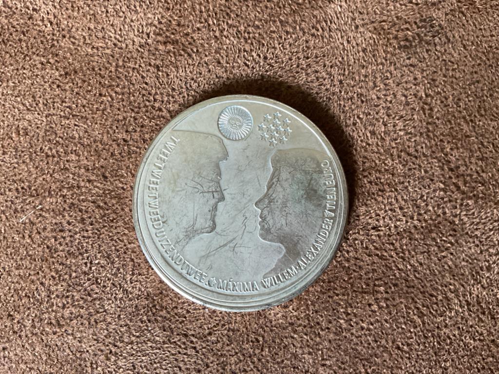 Zilveren munt Willem-Alexander & Máxima 2002, Koningin Beatrix, Zilver, Euro's, Ophalen of Verzenden