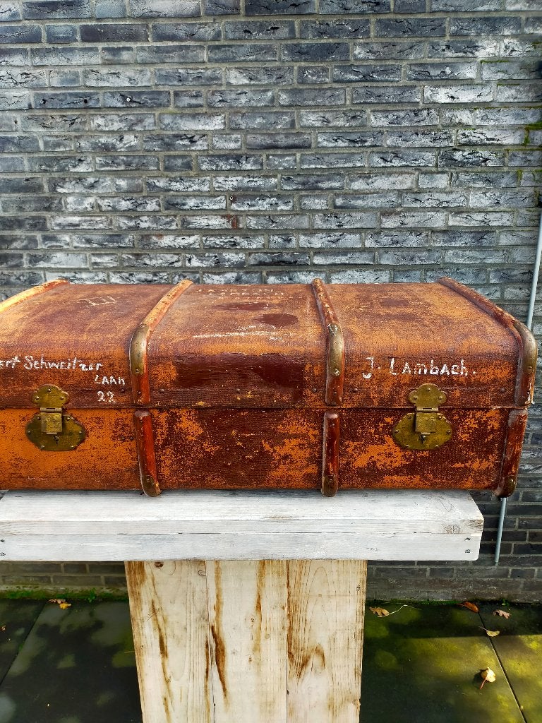 GROTE HOUTEN REISKOFFER, Antiek en Kunst, Curiosa en Brocante, Ophalen