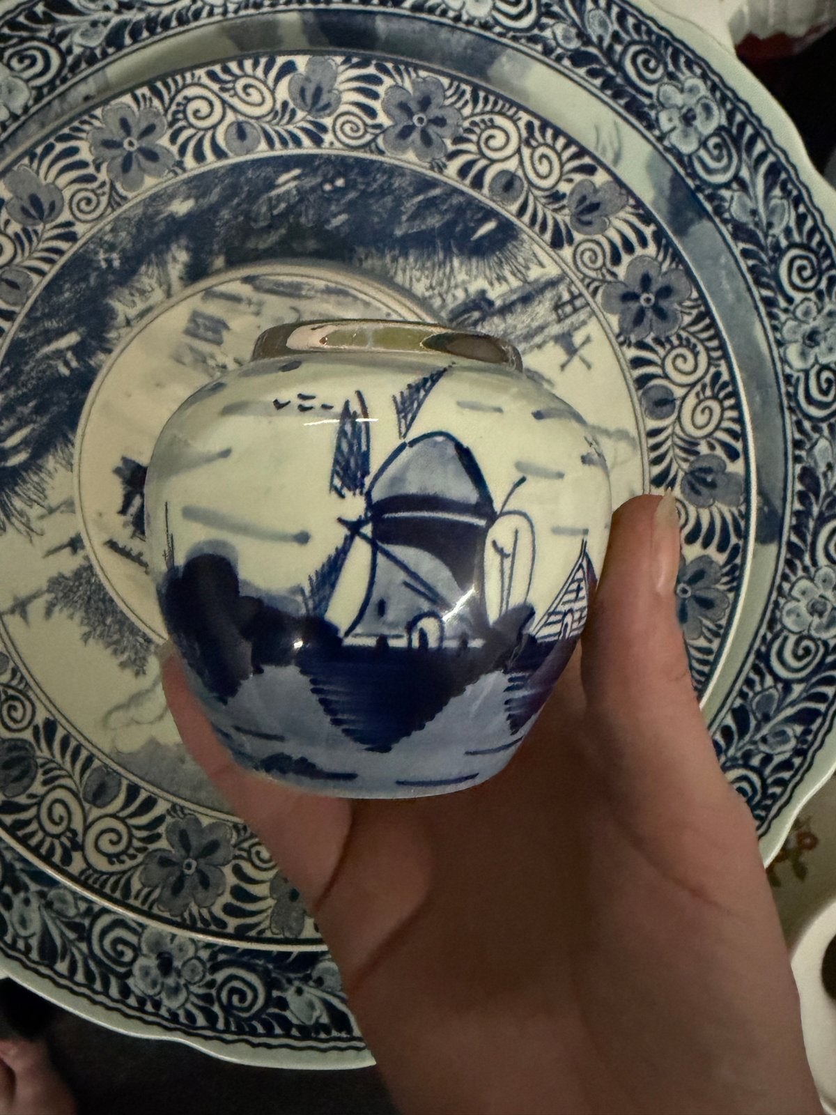 Delfts Blauw Holland miniatuur vaasje met molen, Ophalen