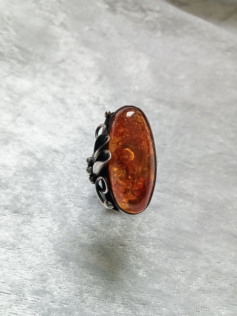 Mooie Sierlijke Zilveren Ring met Grote Bolle Ovale Barnstee, Verzenden, Zilver, Ring, Met edelsteen