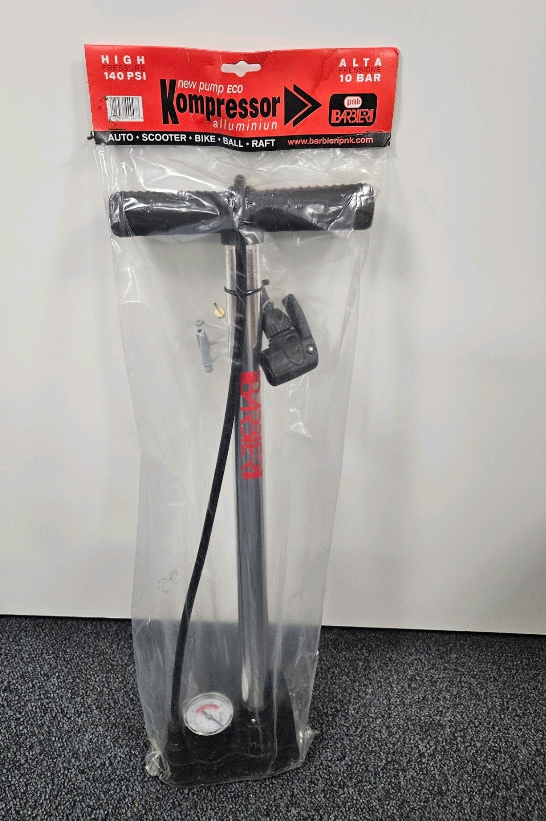 Fietspomp Barbieri PNK, meter + ventieladaptor, 10bar, nieuw, Ophalen, Drukmeter, Nieuw