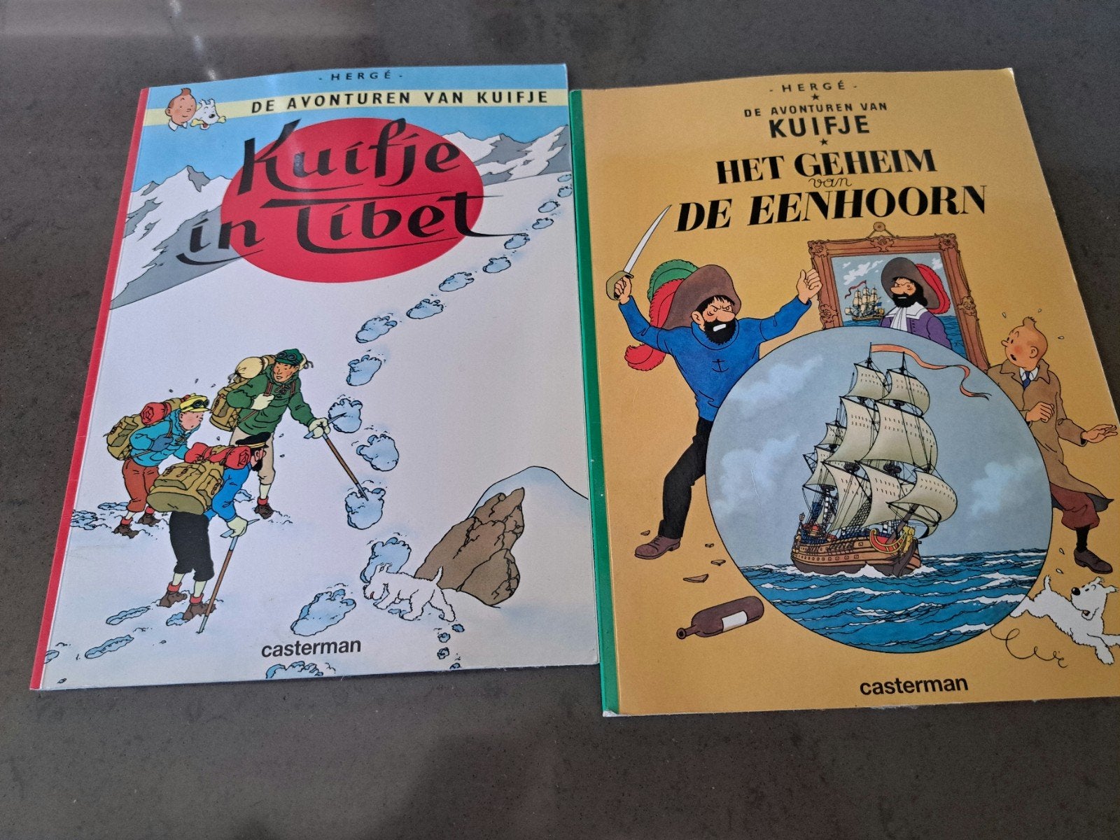 Kuifje: Het Geheim van de Eenhoorn (Herge) + Kuifje in Tibet, Meerdere stripboeken, Ophalen of Verzenden, Gelezen, Hergé