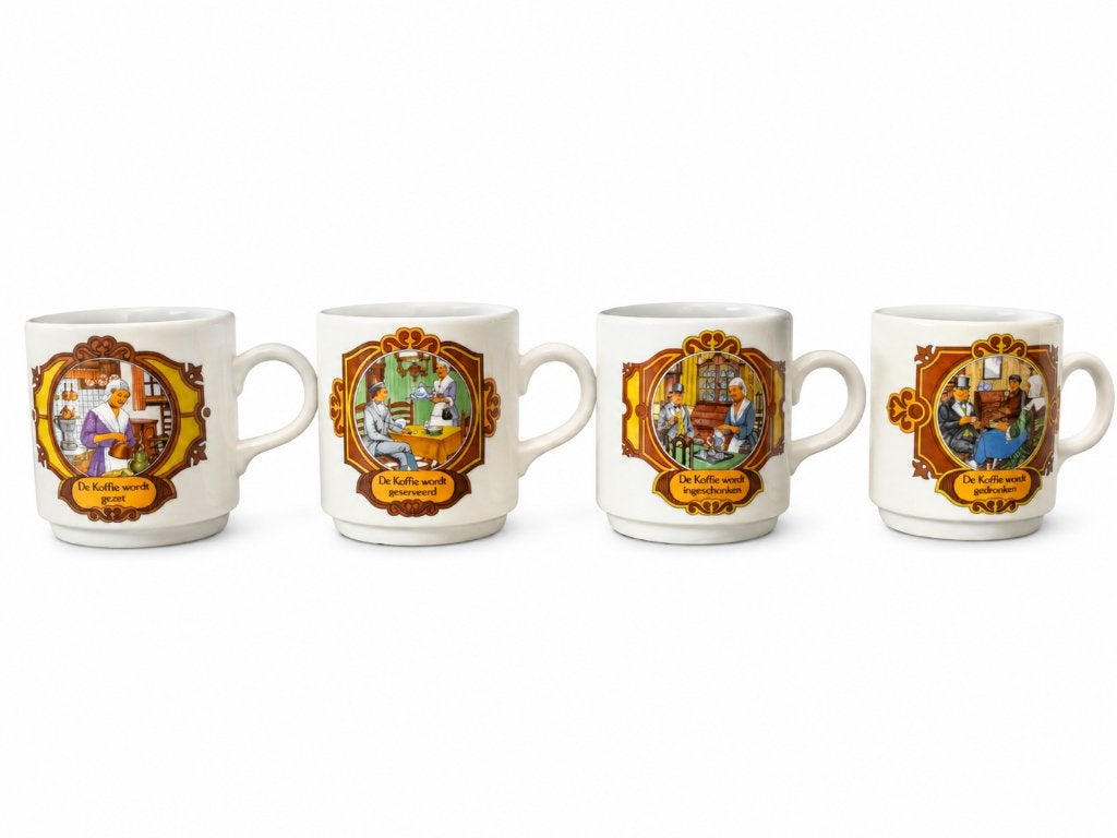 vintage DE mokken "de koffie wordt geserveerd", Verzamelen, Ophalen of Verzenden, Zo goed als nieuw, Koffie, Douwe Egberts