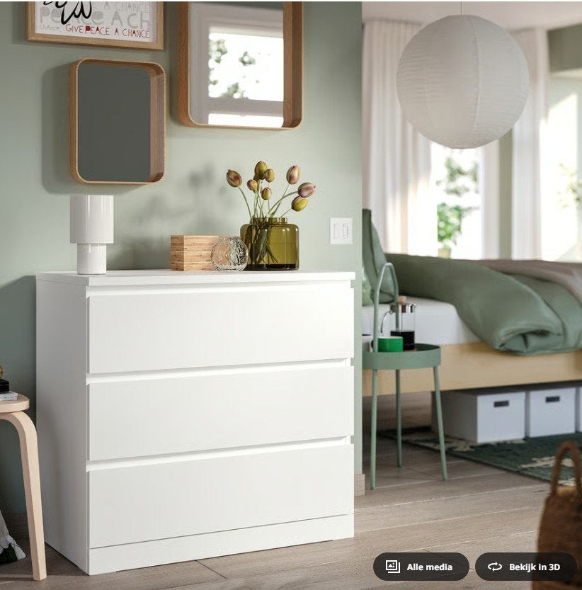 Ikea Malm ladekast, 3 lades, wit, 80x78cm (NIEUW) in doos., Ophalen, 5 laden of meer, 50 tot 100 cm, Zo goed als nieuw