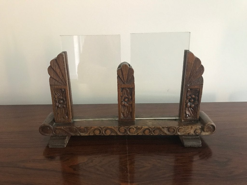 Dubbele oude houten fotolijst lijst kader houtsnijwerk, Ophalen of Verzenden