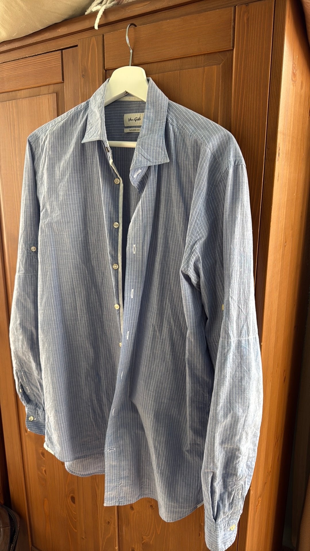 Leuke overhemd Van Gils 16/41 blauw met wit streepje, Kleding | Heren, Overhemden, Ophalen of Verzenden, Zo goed als nieuw, Blauw