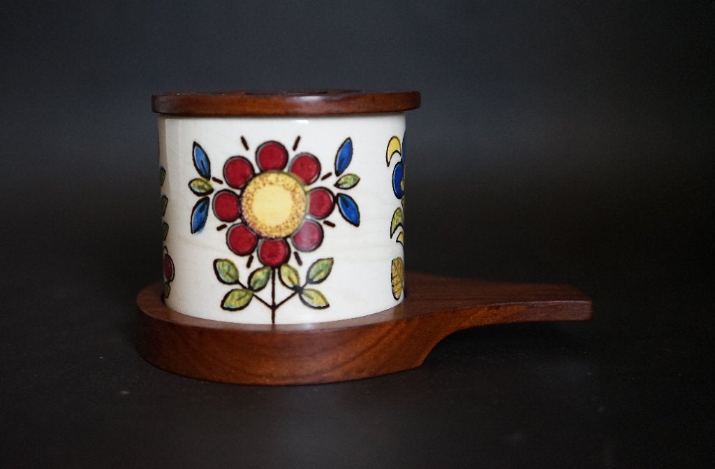 vintage marmelade of jam pot keramiek en hout, bloem, Gebruikt, Overige merken, Keramiek, Overige typen