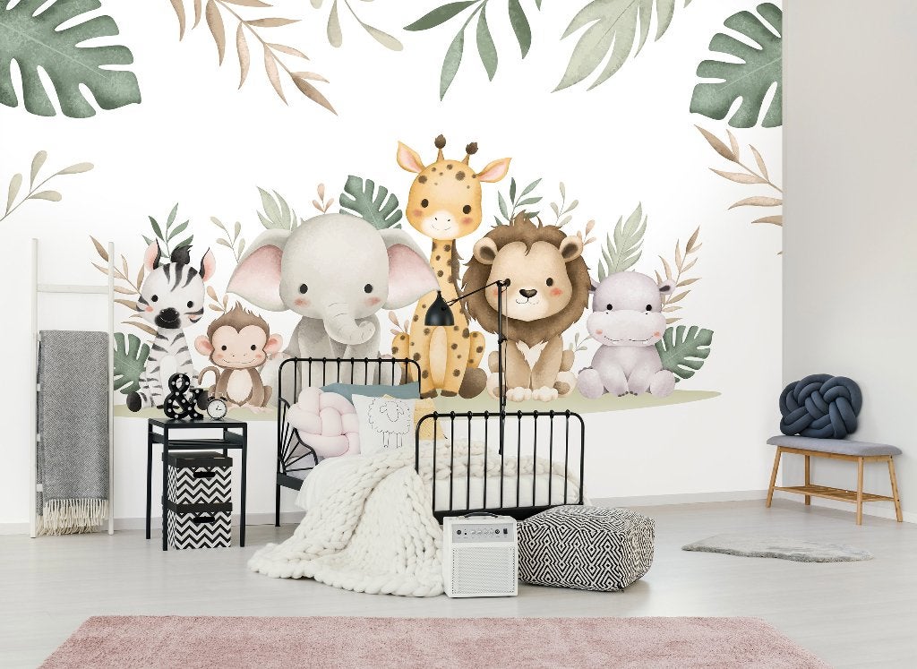 Fotobehang / Behang - Kinderkamer - Jungle Dieren Wonderland, Meerkleurig, Info@fotobehangkoning.nl, Fotobehang, 5 tot 10 m²
