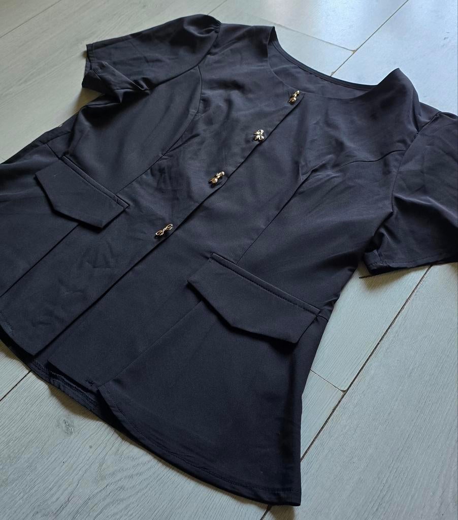 Zwarte blouse met korte mouwen, mt XXL, Zwart, Maat 46/48 (XL) of groter, Ophalen of Verzenden, Zo goed als nieuw