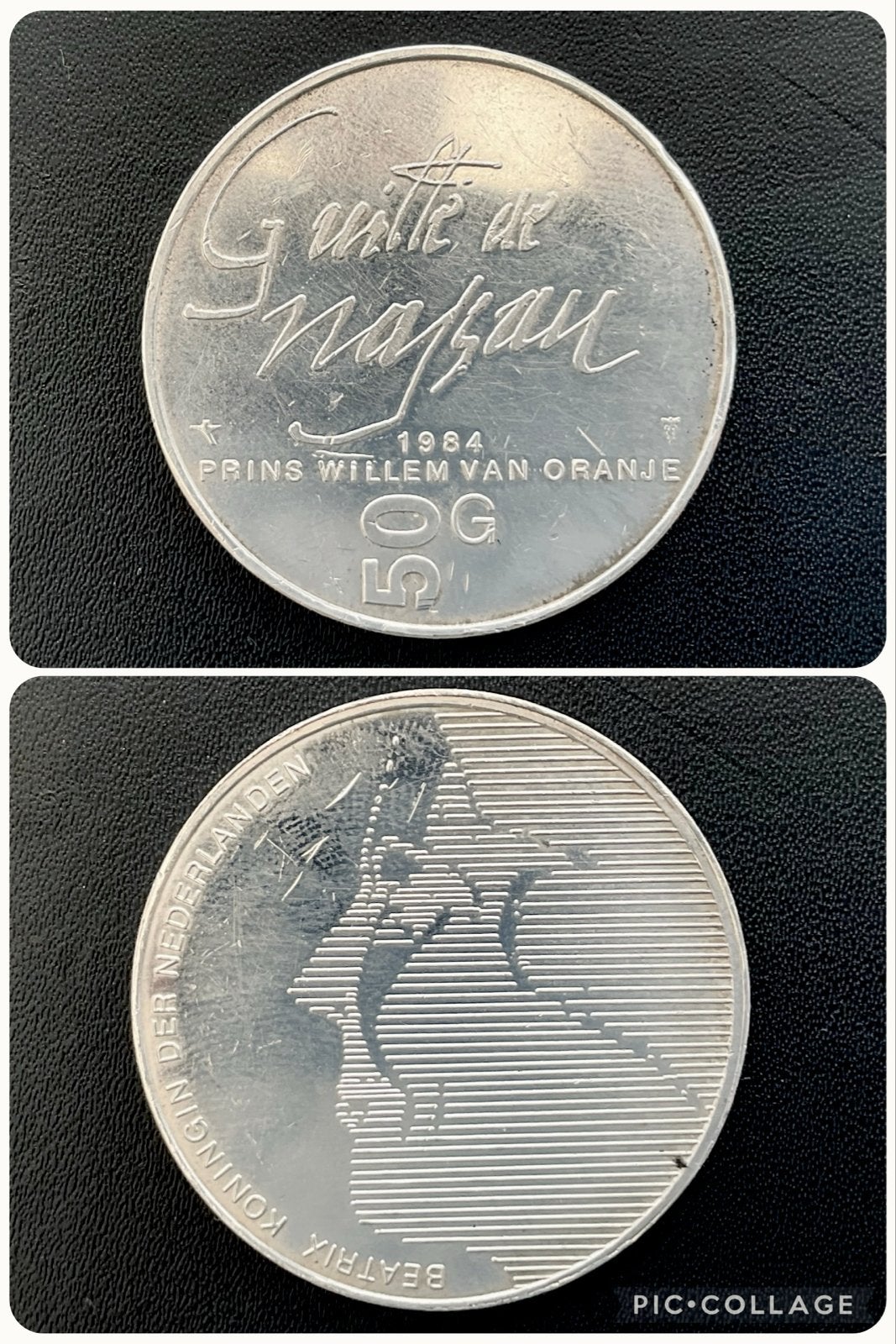 Zilveren 50 Gulden Munt 1984 Prins Willem van Oranje, Koningin Beatrix, Zilver, Ophalen of Verzenden, Losse munt