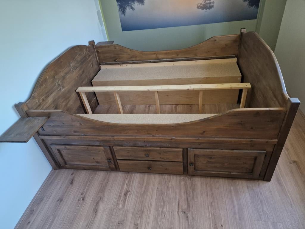 Grenen bed met opbergruimte 160x200, Ophalen, Gebruikt, Tweepersoons, 160 cm