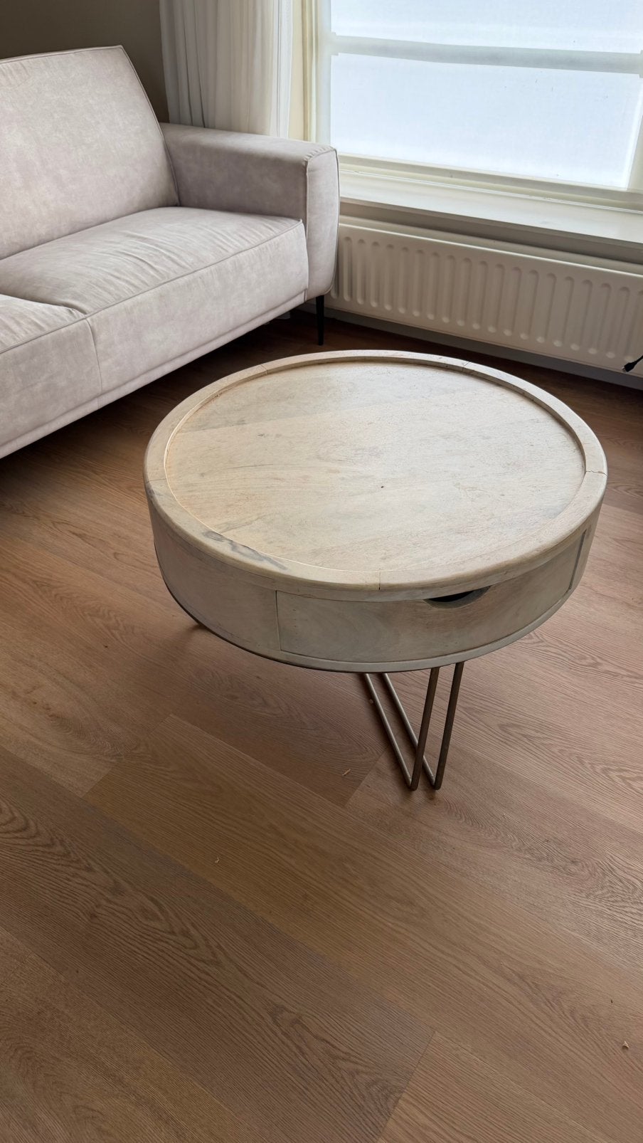 Ronde salontafel whitewash, Ophalen, Zo goed als nieuw, Rond, 50 tot 100 cm
