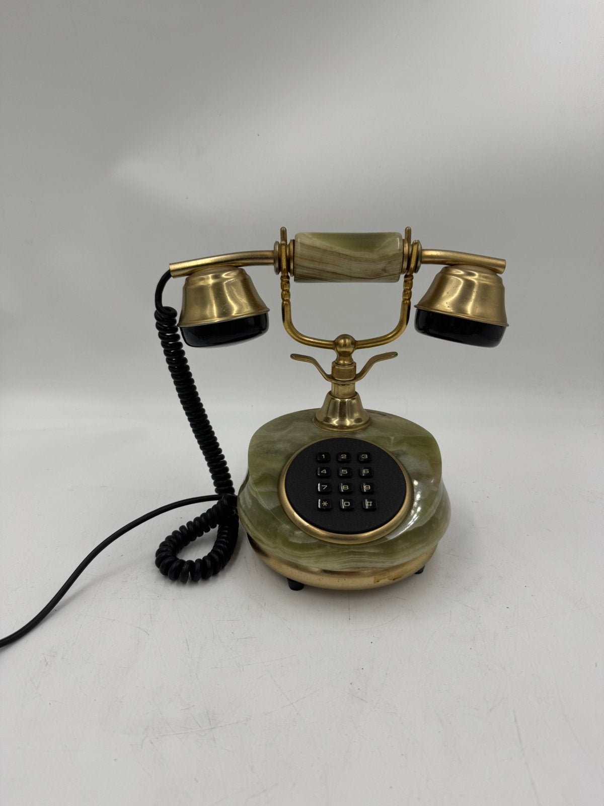 Vintage Retro Telefoon | Groen Onyx & Messing Details, Ophalen of Verzenden, Huis en Inrichting
