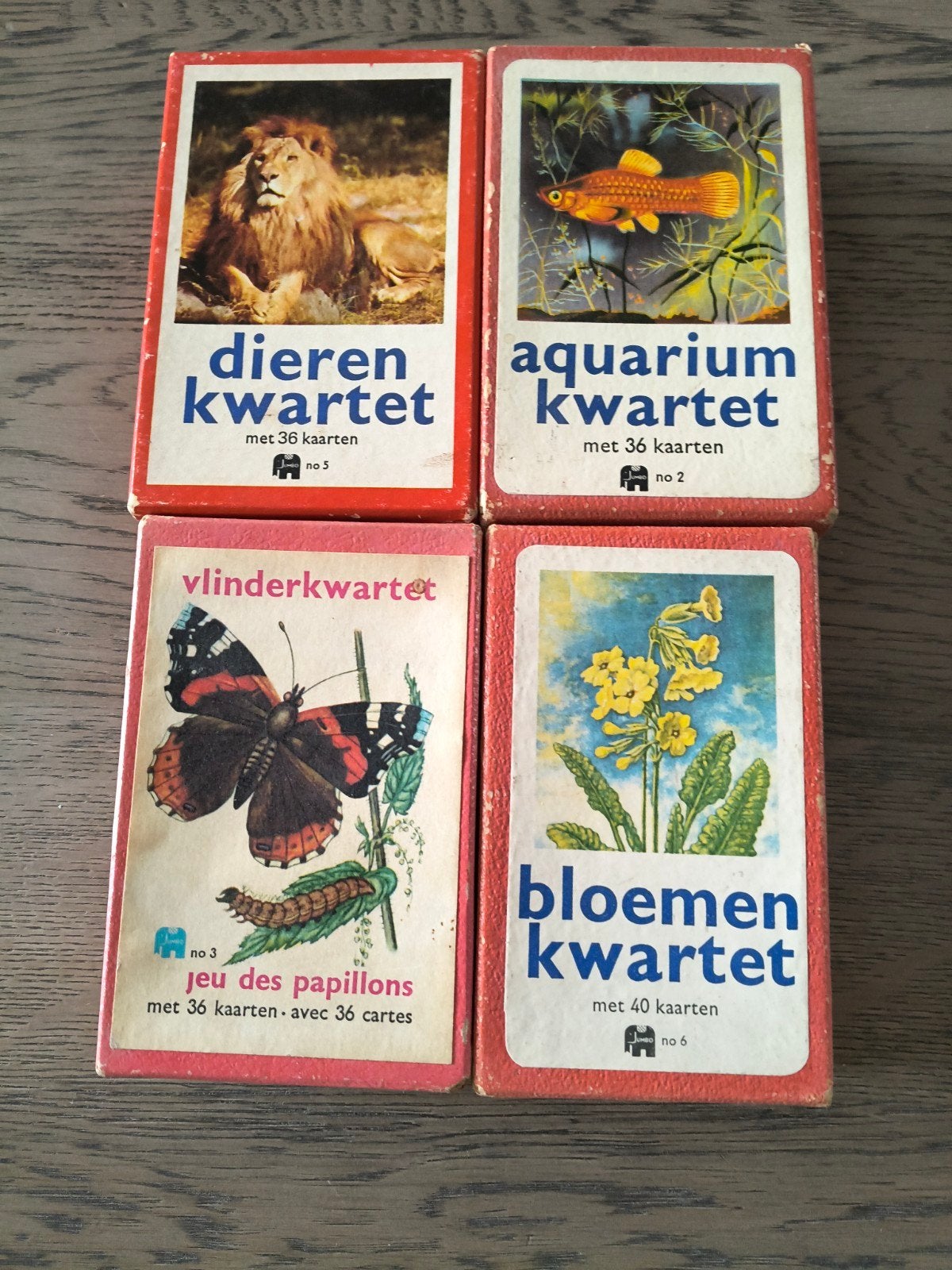 Vintage Jumbo Kwartetten  Dieren, Aquarium, Vlinder, Bloemen, Drie of vier spelers, Ophalen of Verzenden, Gebruikt, Jumbo