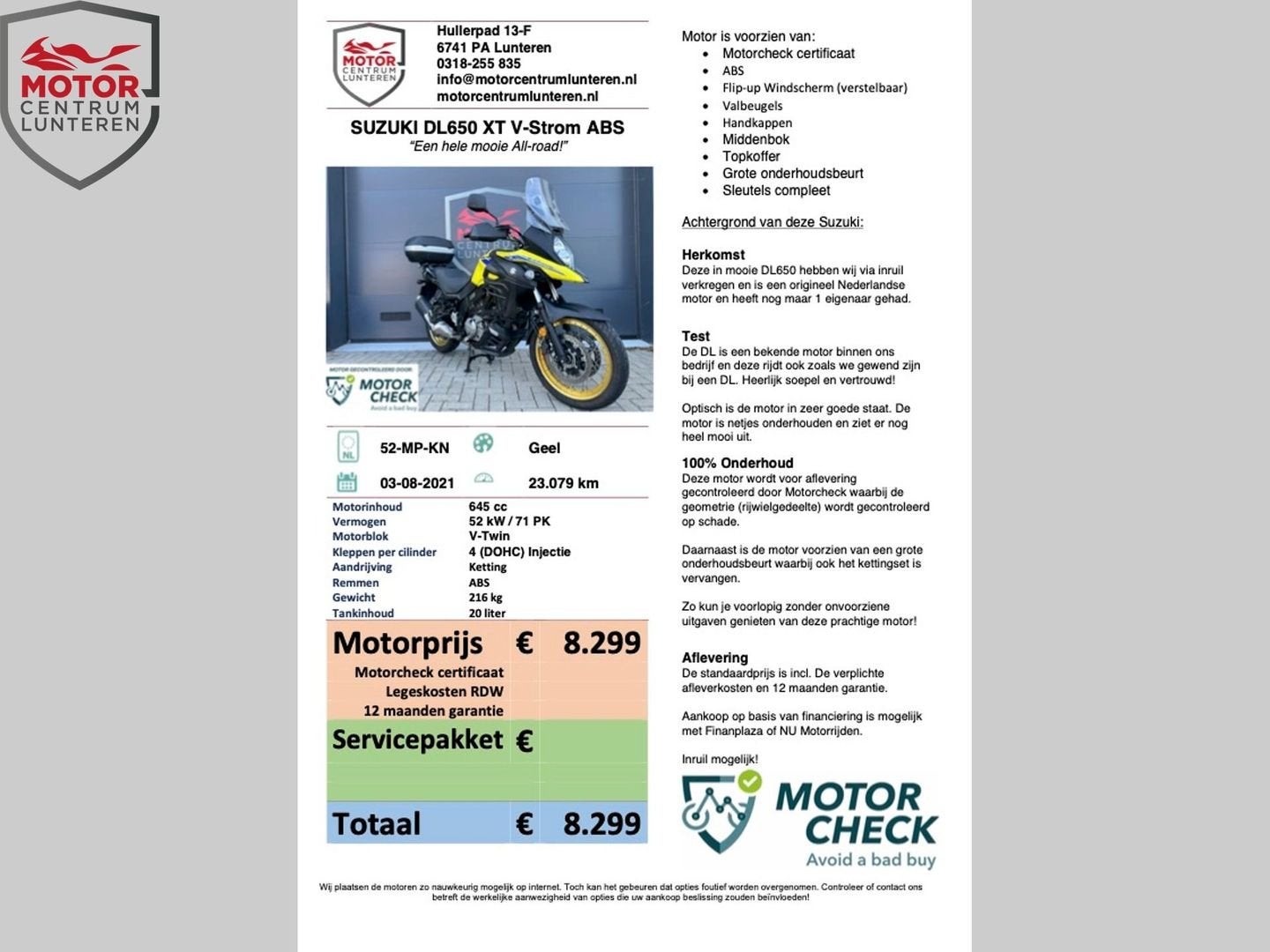 SUZUKI V-STROM DL650 XTA 2021, Motorrijbewijs A, Bedrijf, Onbekend, Meer dan 35 kW