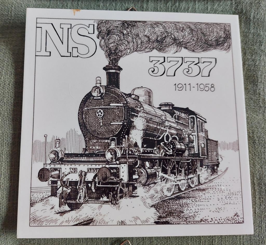 Set van 3 vintage tegels handgemaakt.  met stoomlocomotieven, Ophalen of Verzenden